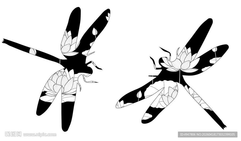 黑白双蜻蜓图案设计 矢量图