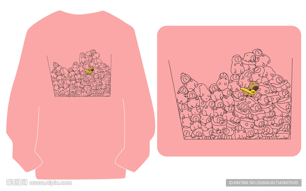 粉色花卉图案卫衣设计图 矢量图