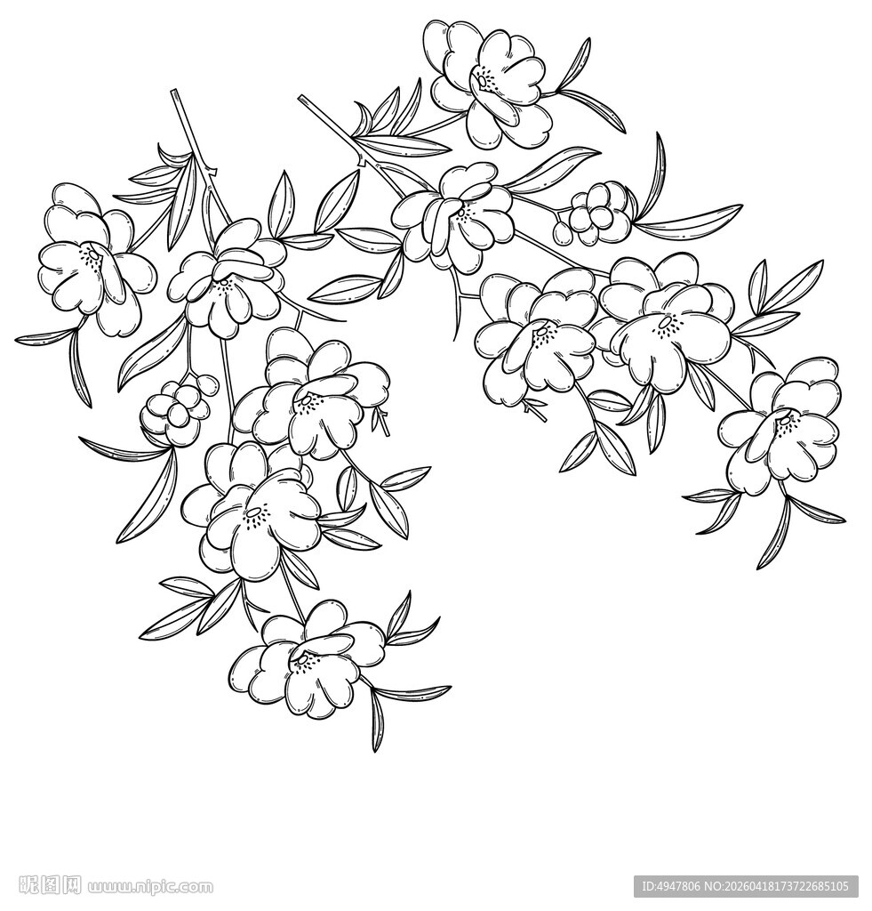 花卉藤蔓线条装饰图案 矢量图