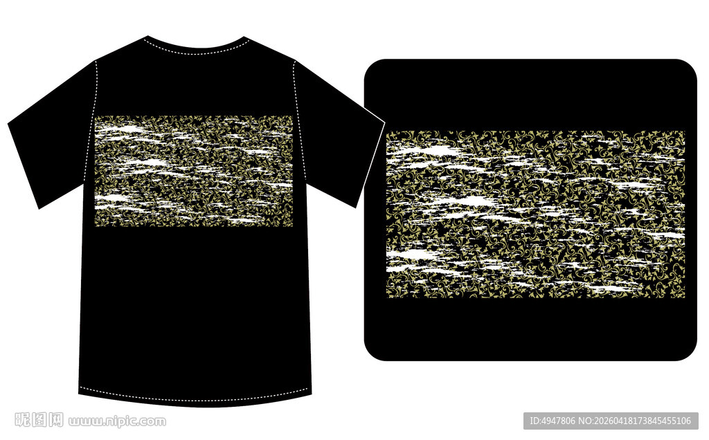 迷彩图案黑色T恤 矢量图