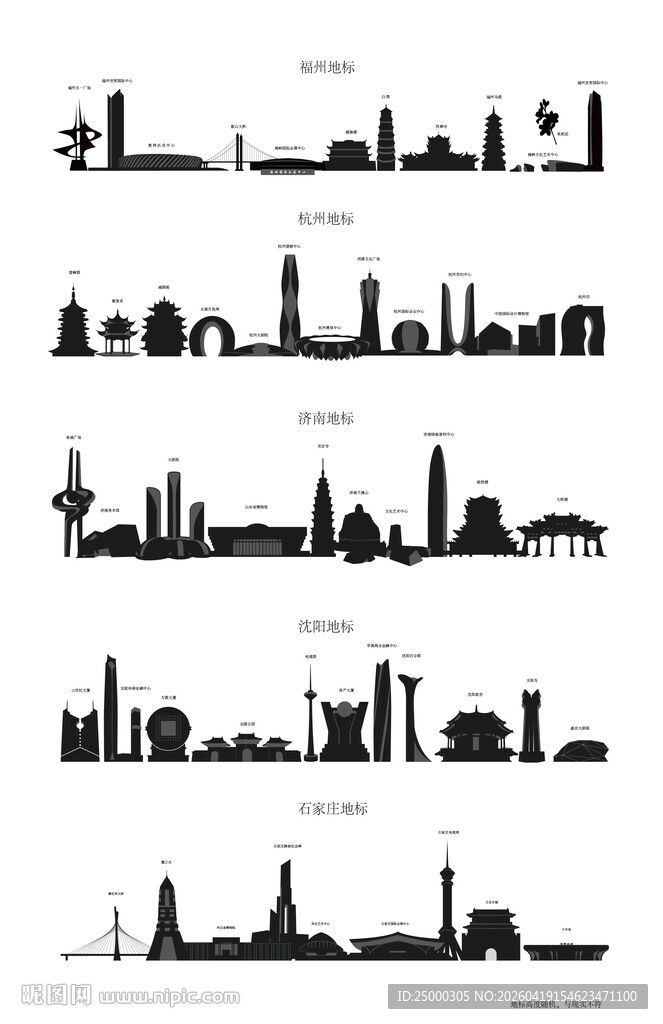 省会城市矢量地标