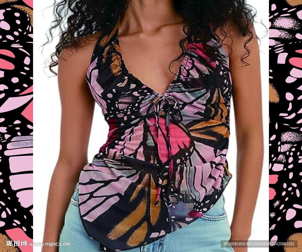 蝴蝶印花时尚女士上衣