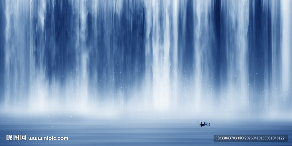 招财瀑布山水画