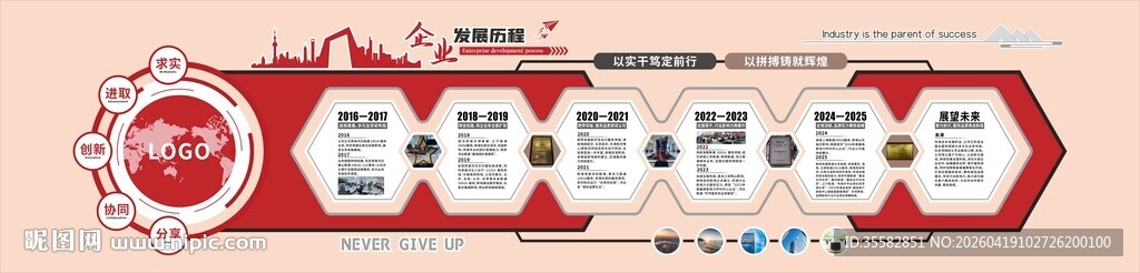 简约红色创意发展历程文化墙