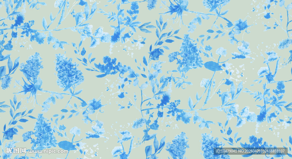 蓝白花卉图案纹理背景