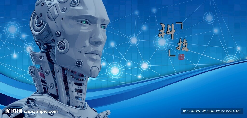 科技感机器人头部特写