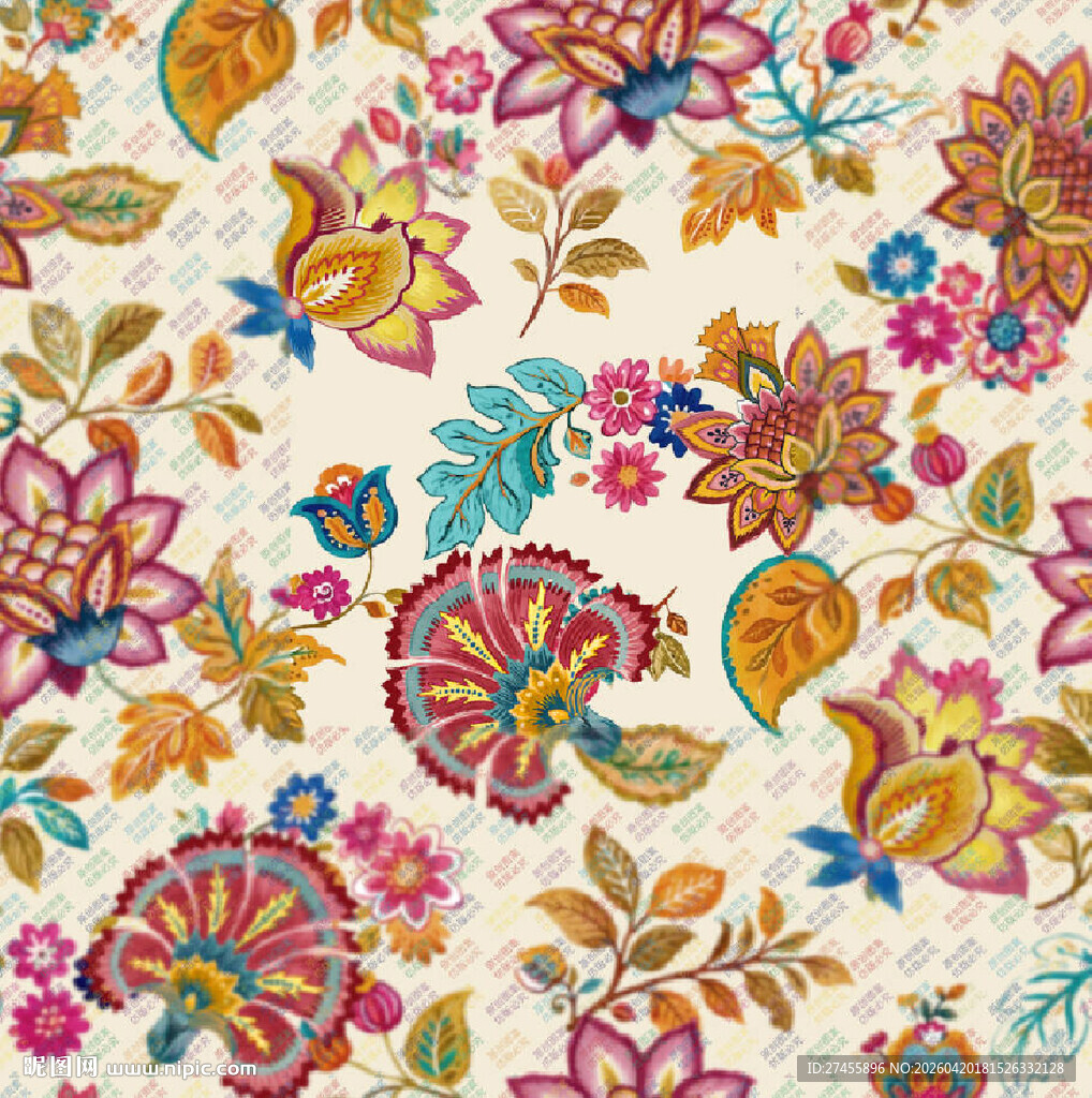 多彩花卉图案纹理背景