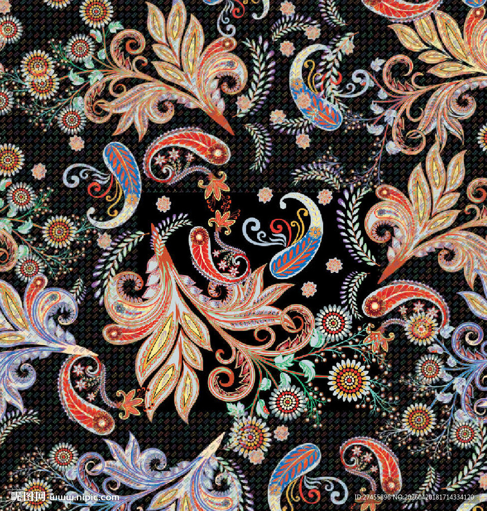 多彩花卉图案纹理背景
