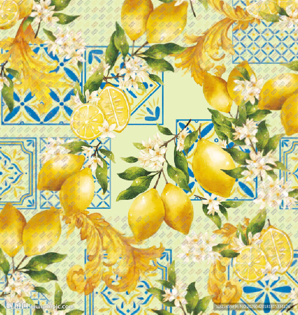 柠檬花卉拼接图案设计