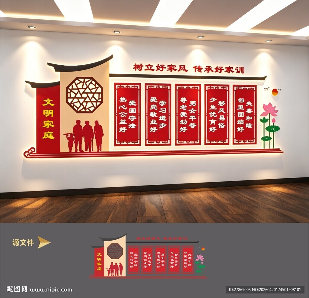 文明幸福和谐之家庭文化墙展板