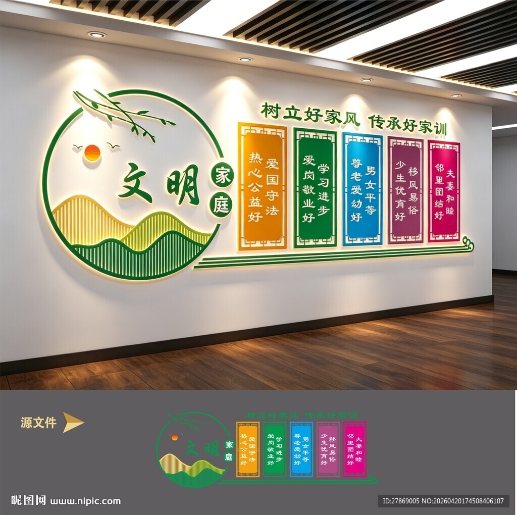 文明幸福和谐之家庭文化墙展板