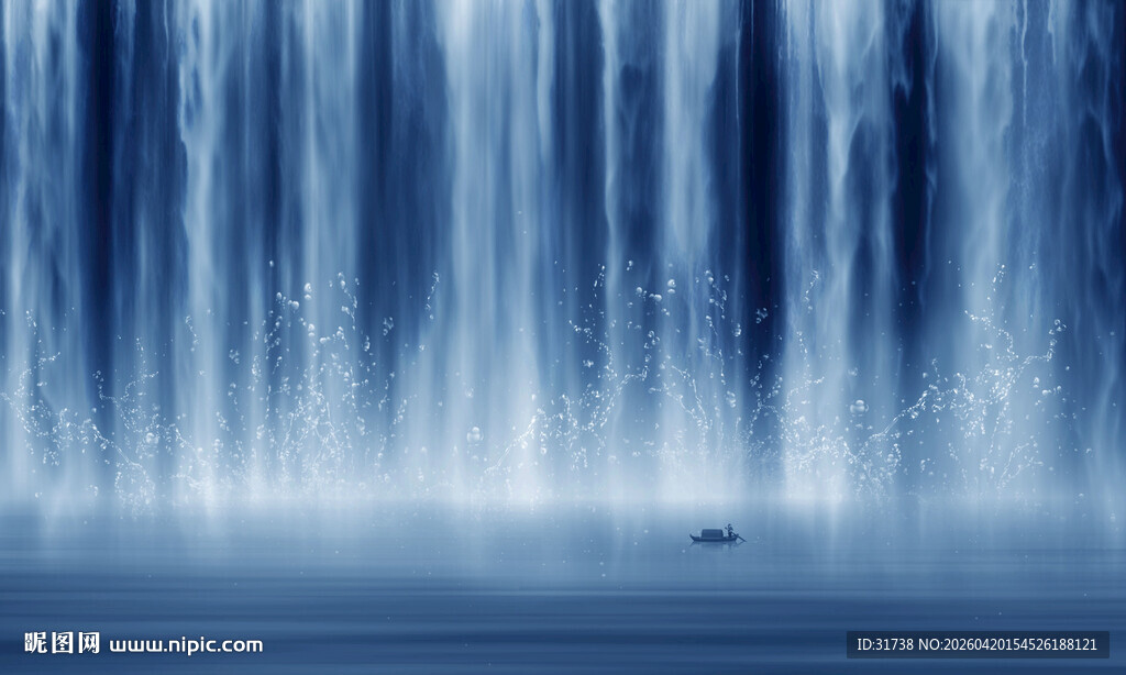 梦幻蓝色瀑布景观