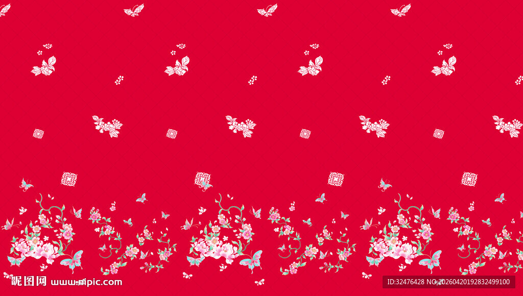 红色浪漫蝴蝶花卉汉服