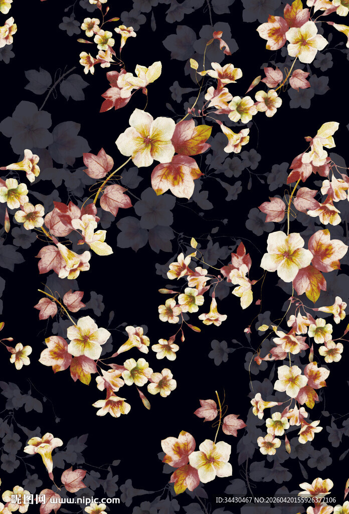 黑色底花卉图案纹理