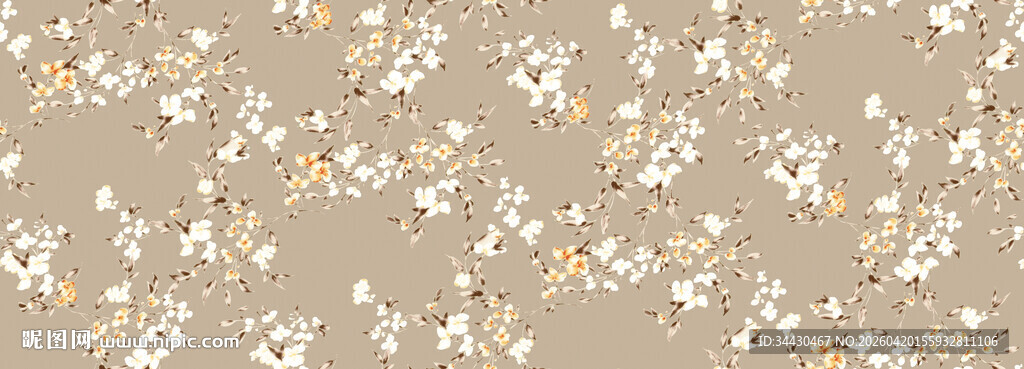 浅棕底白花简约花卉图案