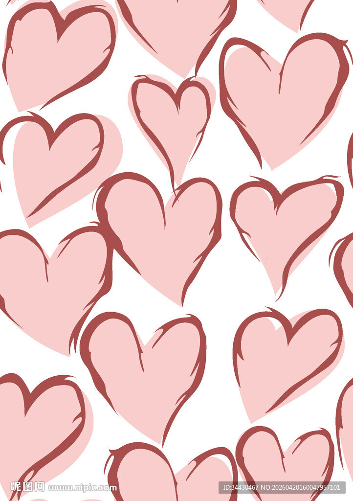粉色爱心手绘无缝图案