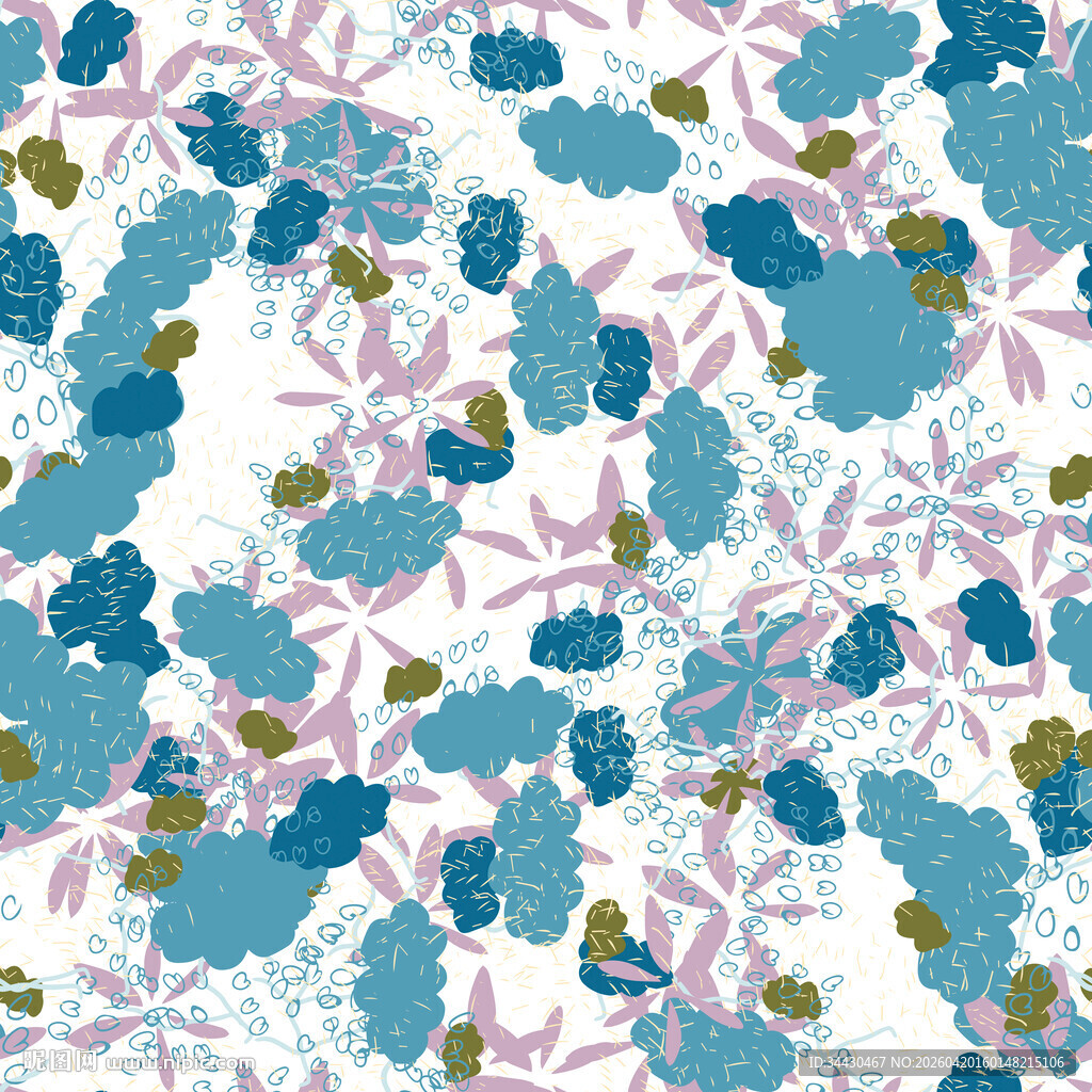 蓝粉花卉图案布料纹理