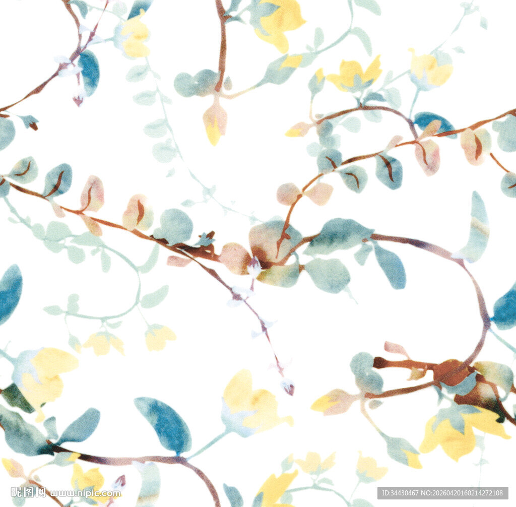 水彩花卉枝叶图案背景