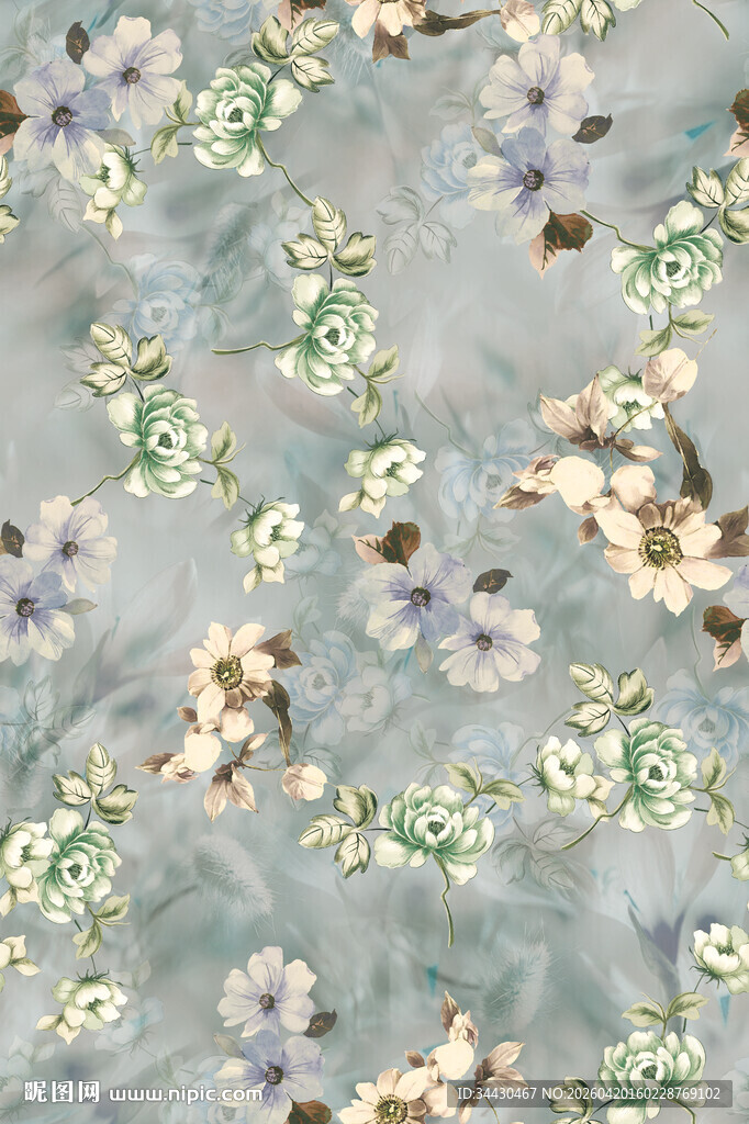 淡蓝底碎花布料纹理