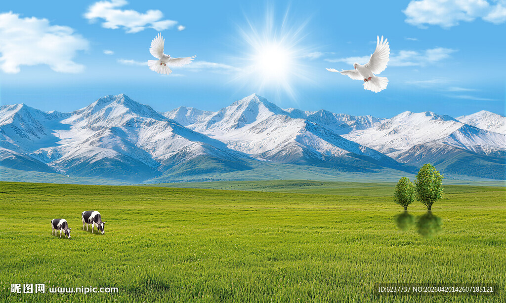 蓝天白云雪山大草原