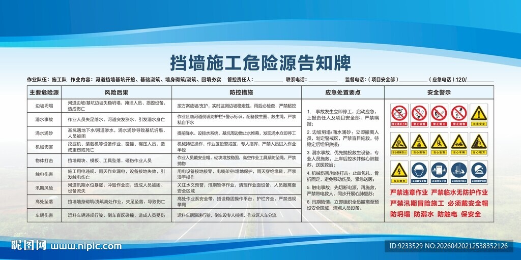 挡墙施工危险源告知牌