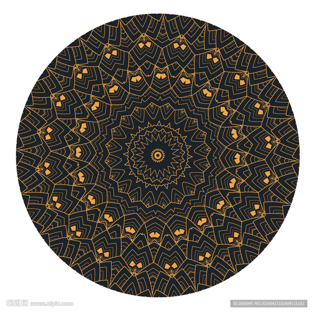 黑色底金色花纹圆形图案