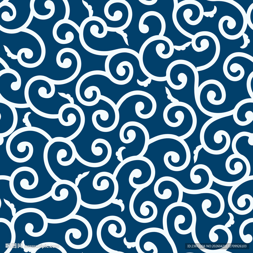 蓝底白色螺旋花纹图案