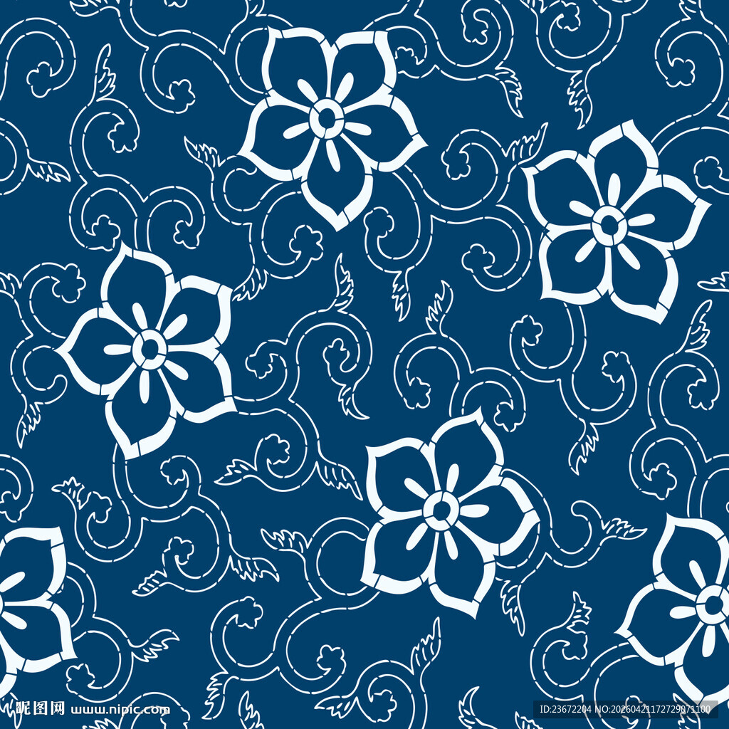 蓝底白花中式花纹图案