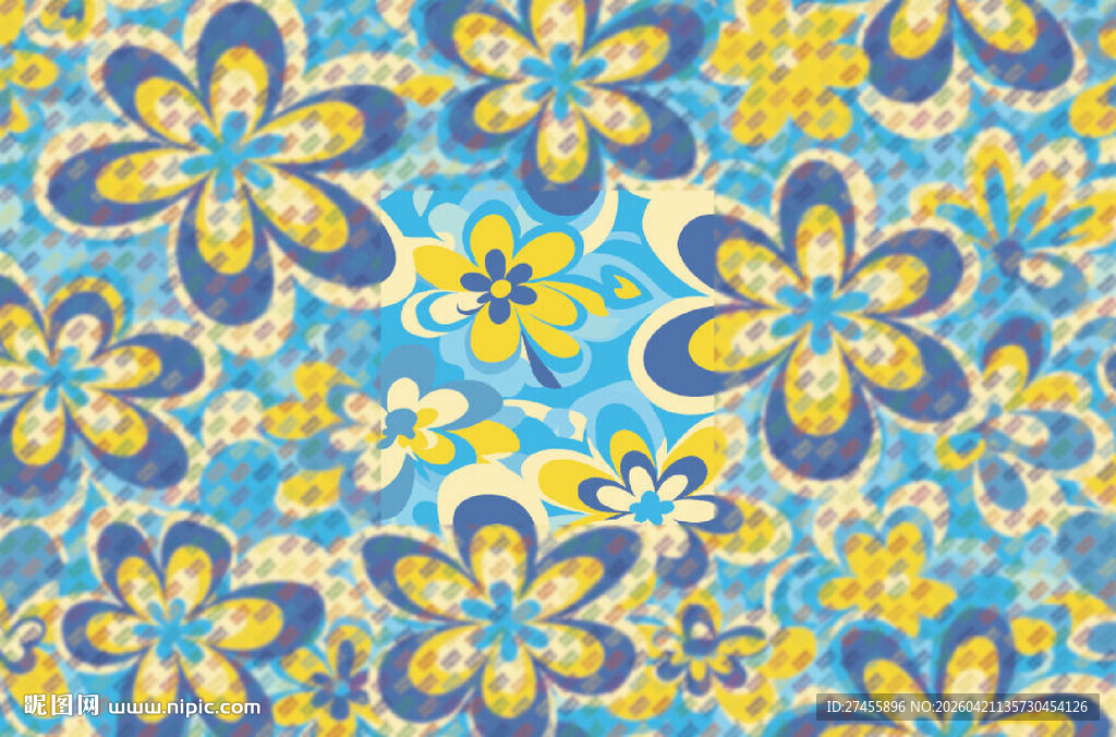 蓝黄花卉图案背景