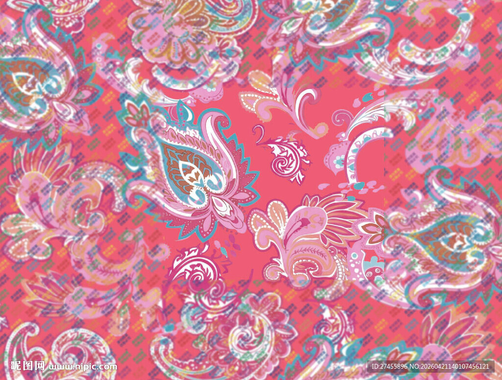 粉色佩斯利花纹图案