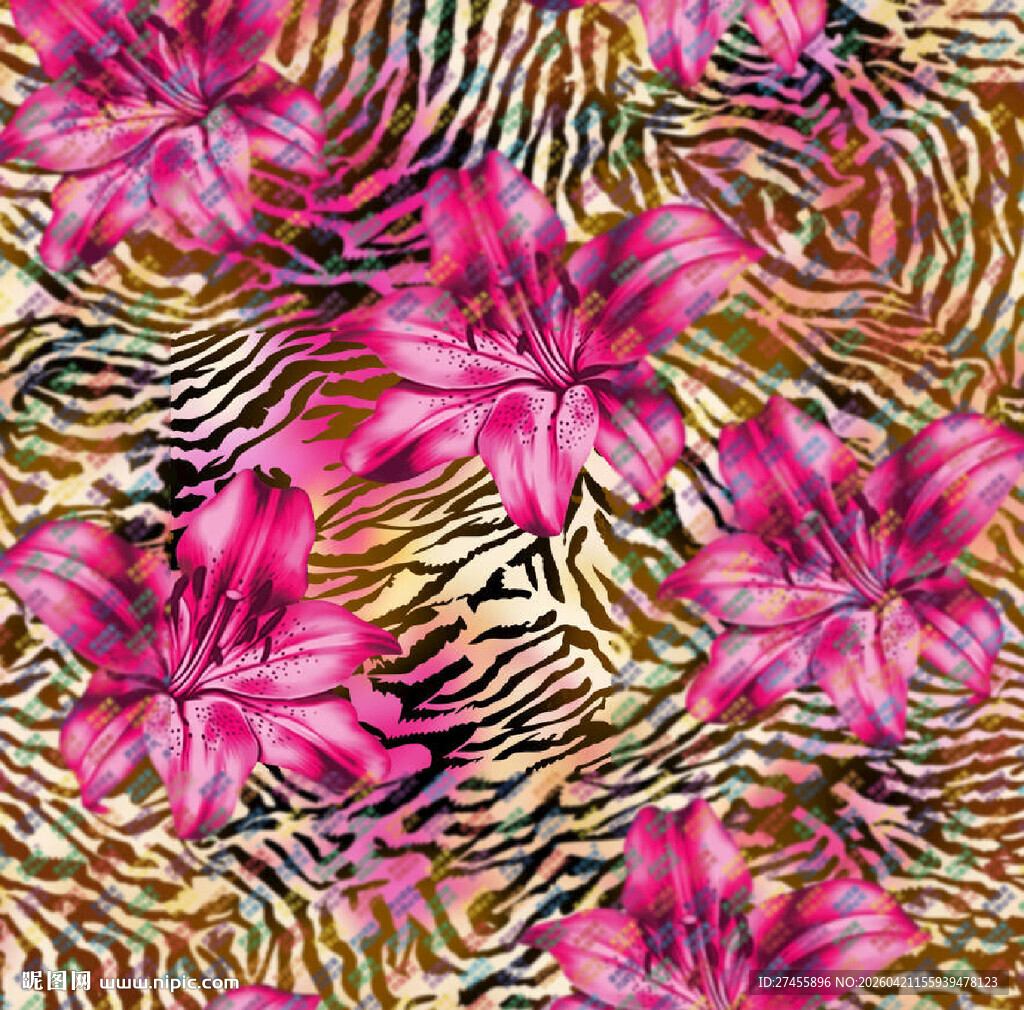 花卉与斑马纹混合图案