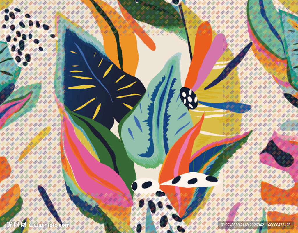 热带风多彩植物图案