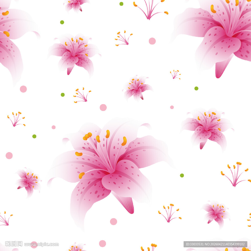 粉色百合花无缝花卉图案