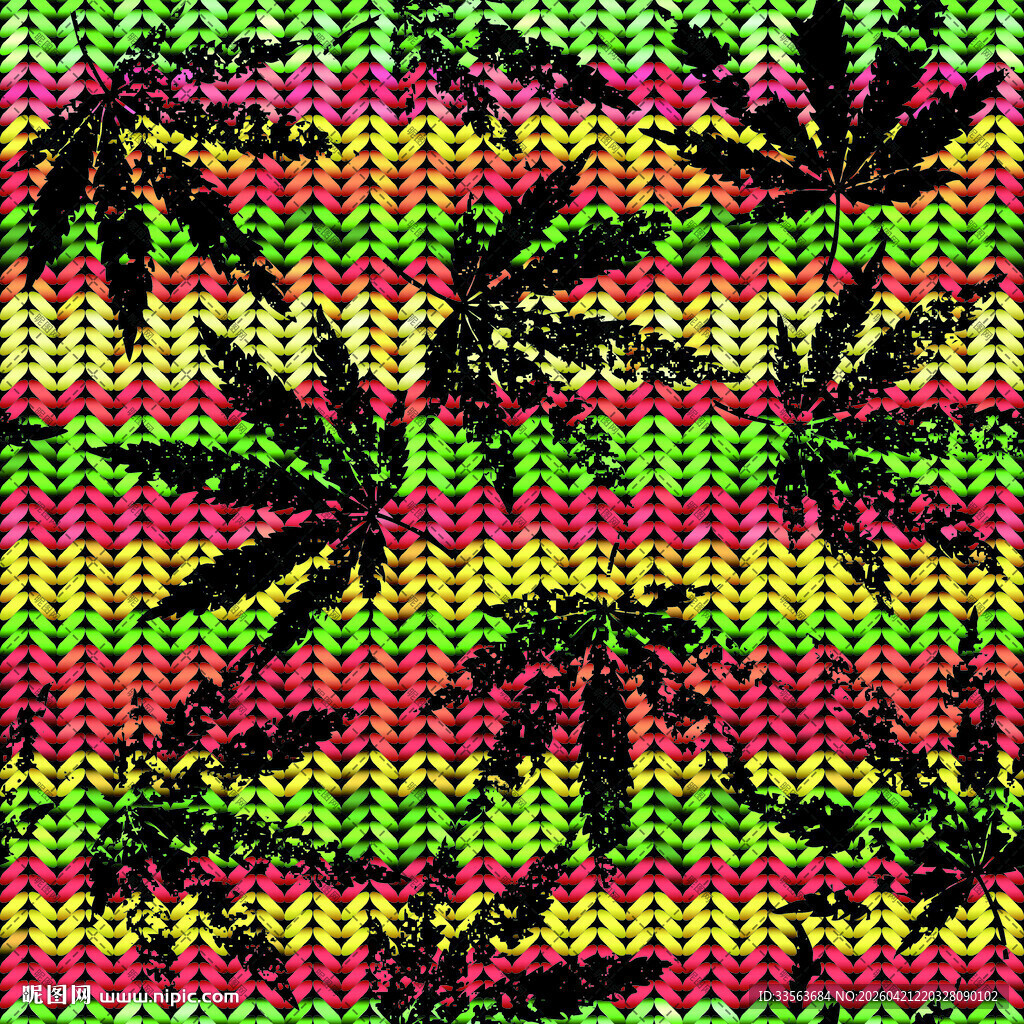 彩色大麻叶图案纹理
