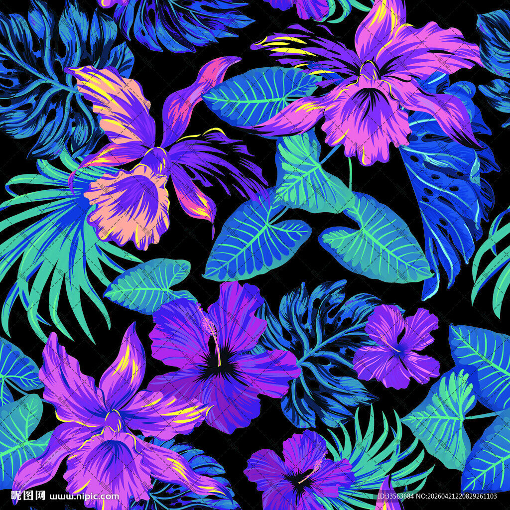 梦幻热带花卉图案