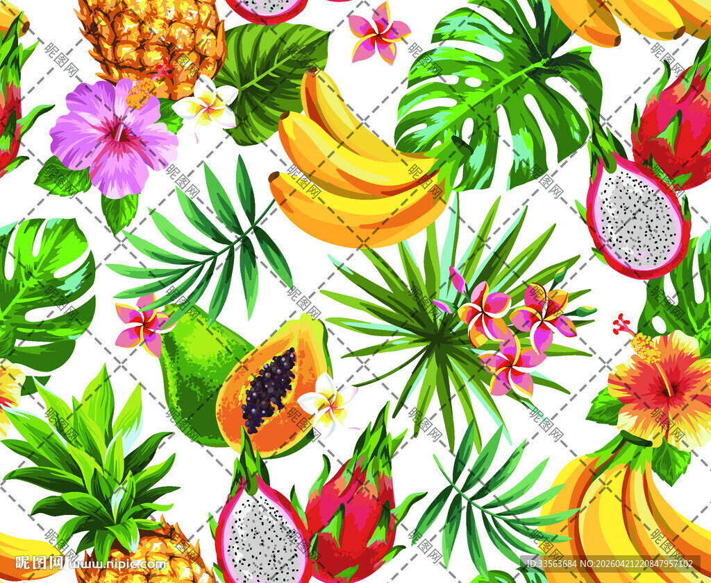 热带水果花卉无缝图案