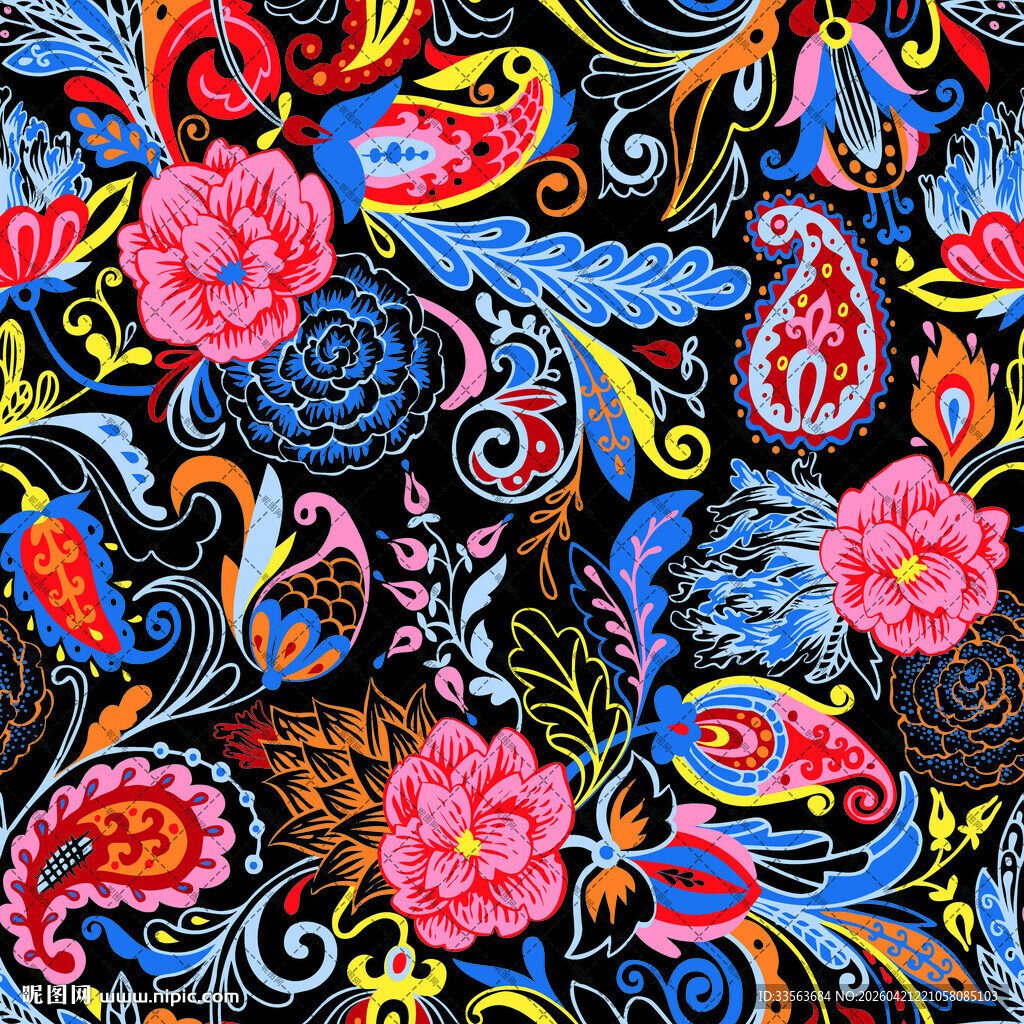 多彩佩斯利花纹图案