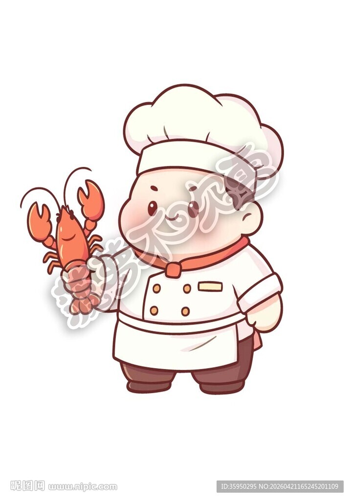 可爱厨师手持龙虾