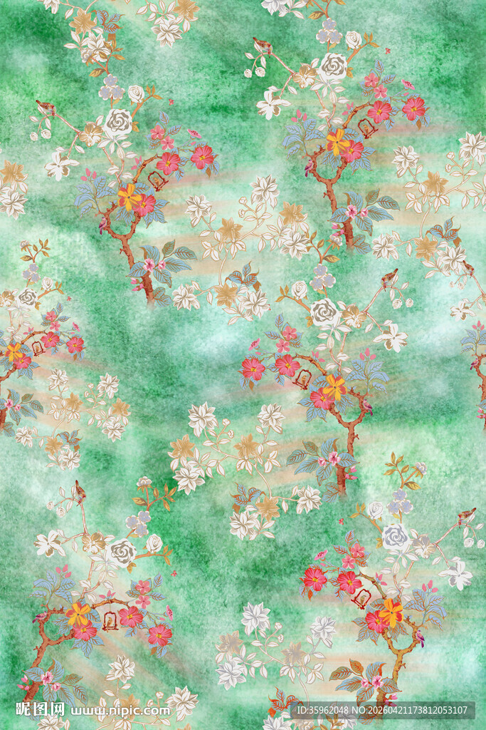 清新花卉绿色背景图案
