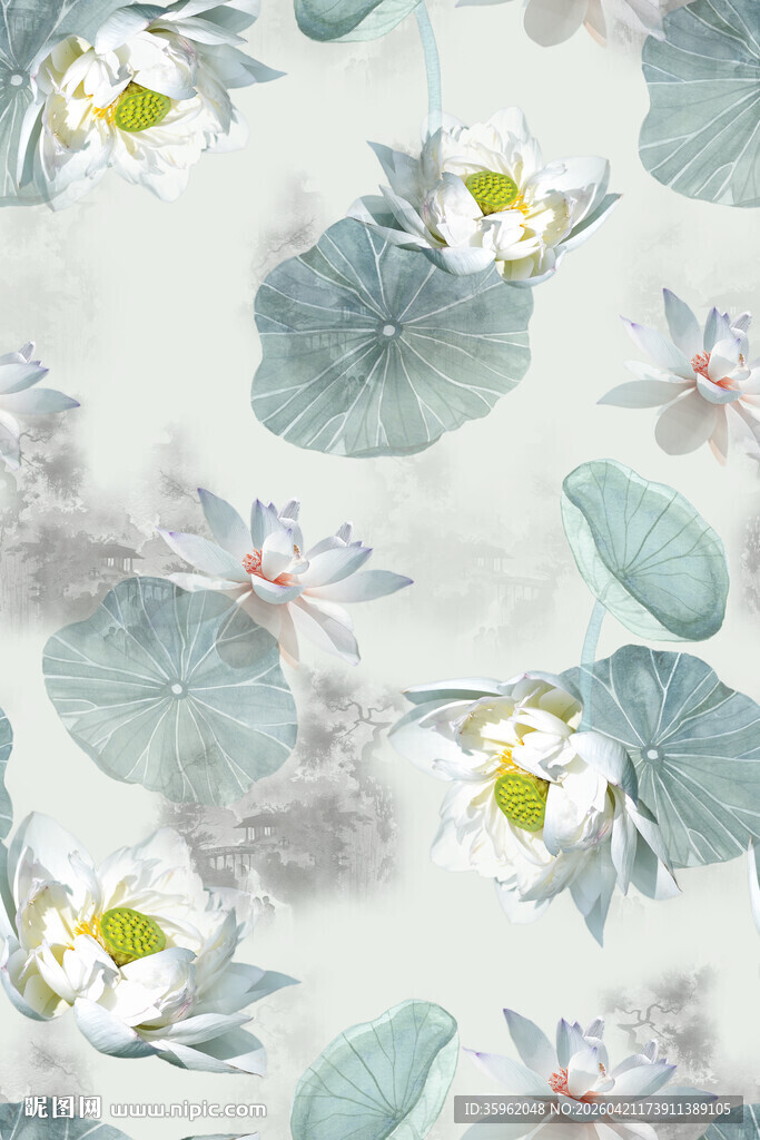 水墨荷花图案纹理背景