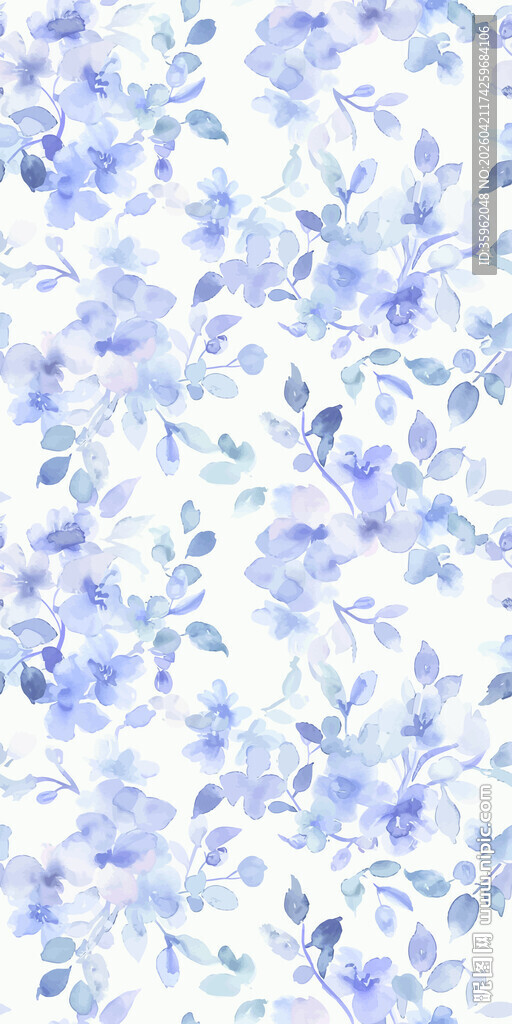 淡蓝色花卉水彩纹理图案
