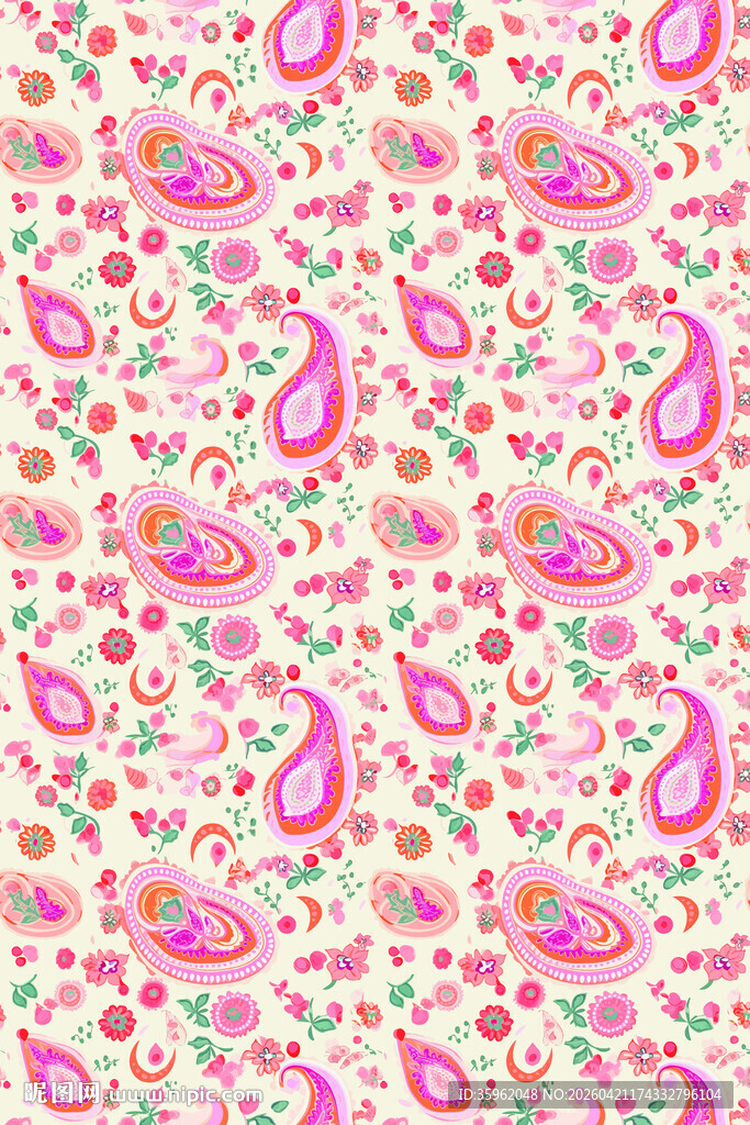 粉色花卉佩斯利花纹图案