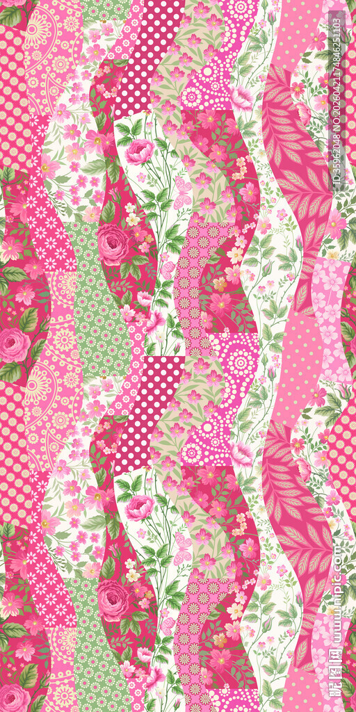 粉色花卉几何拼接图案