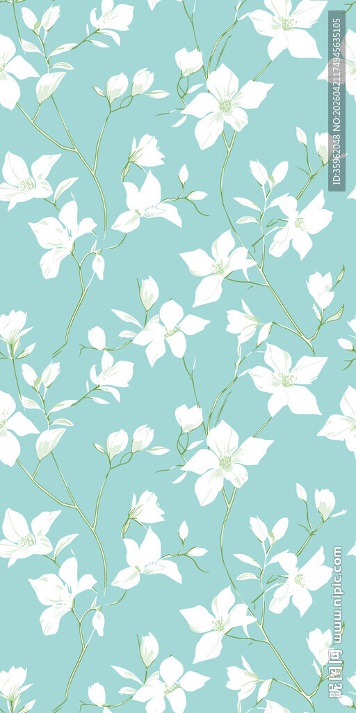 清新蓝底白花图案背景
