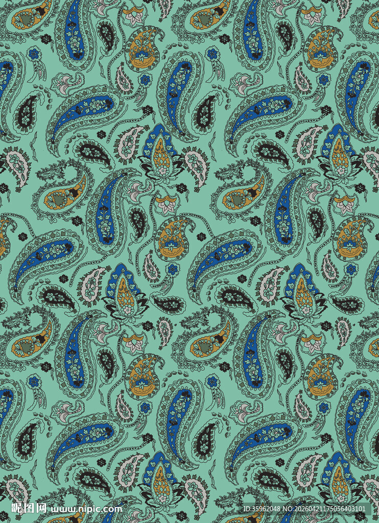 蓝绿佩斯利花纹图案