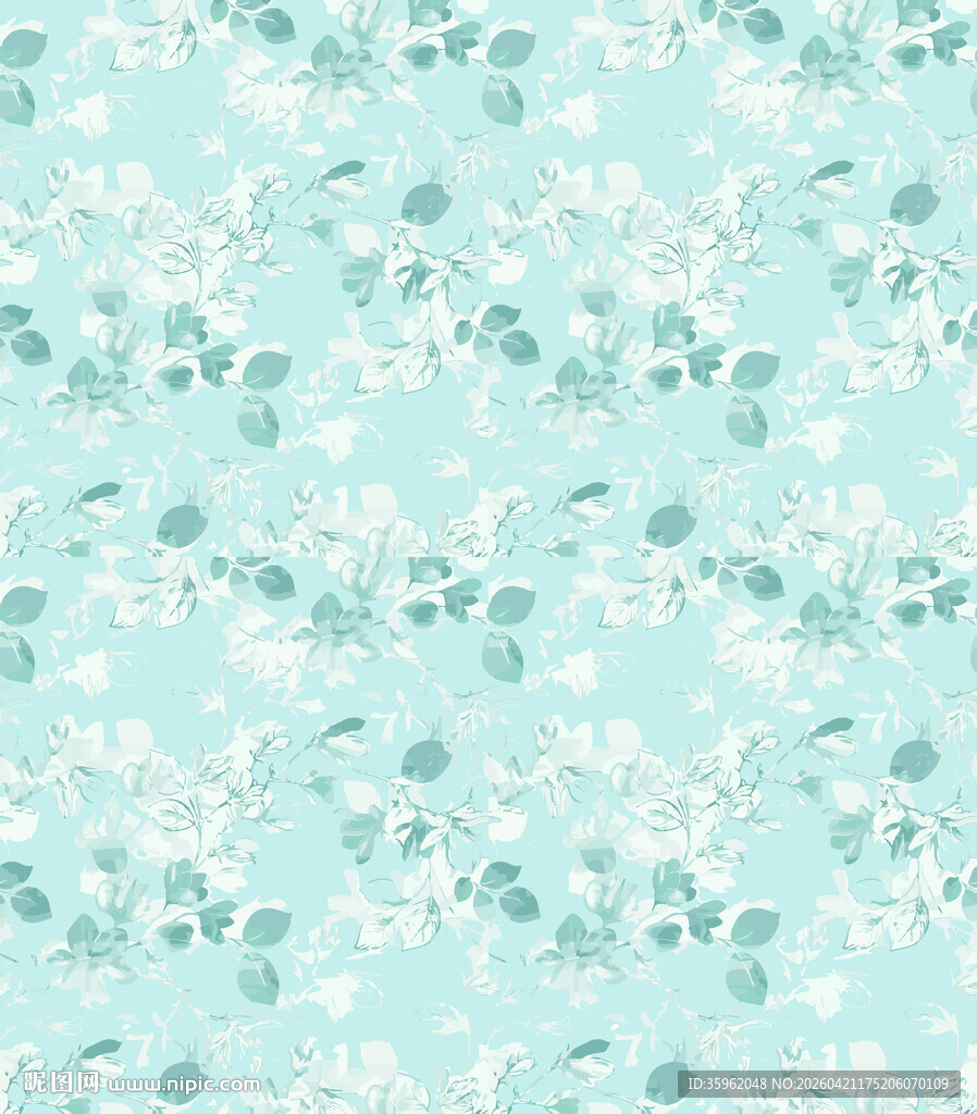 清新蓝绿花卉图案背景