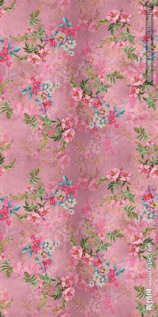 粉色花卉图案绣花布料