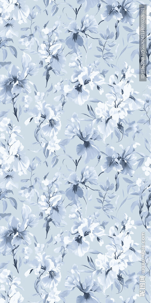 蓝白花卉图案纹理背景