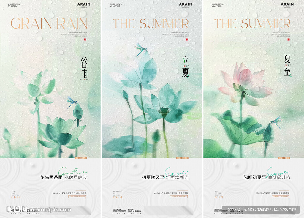 谷雨立夏夏至荷花海报