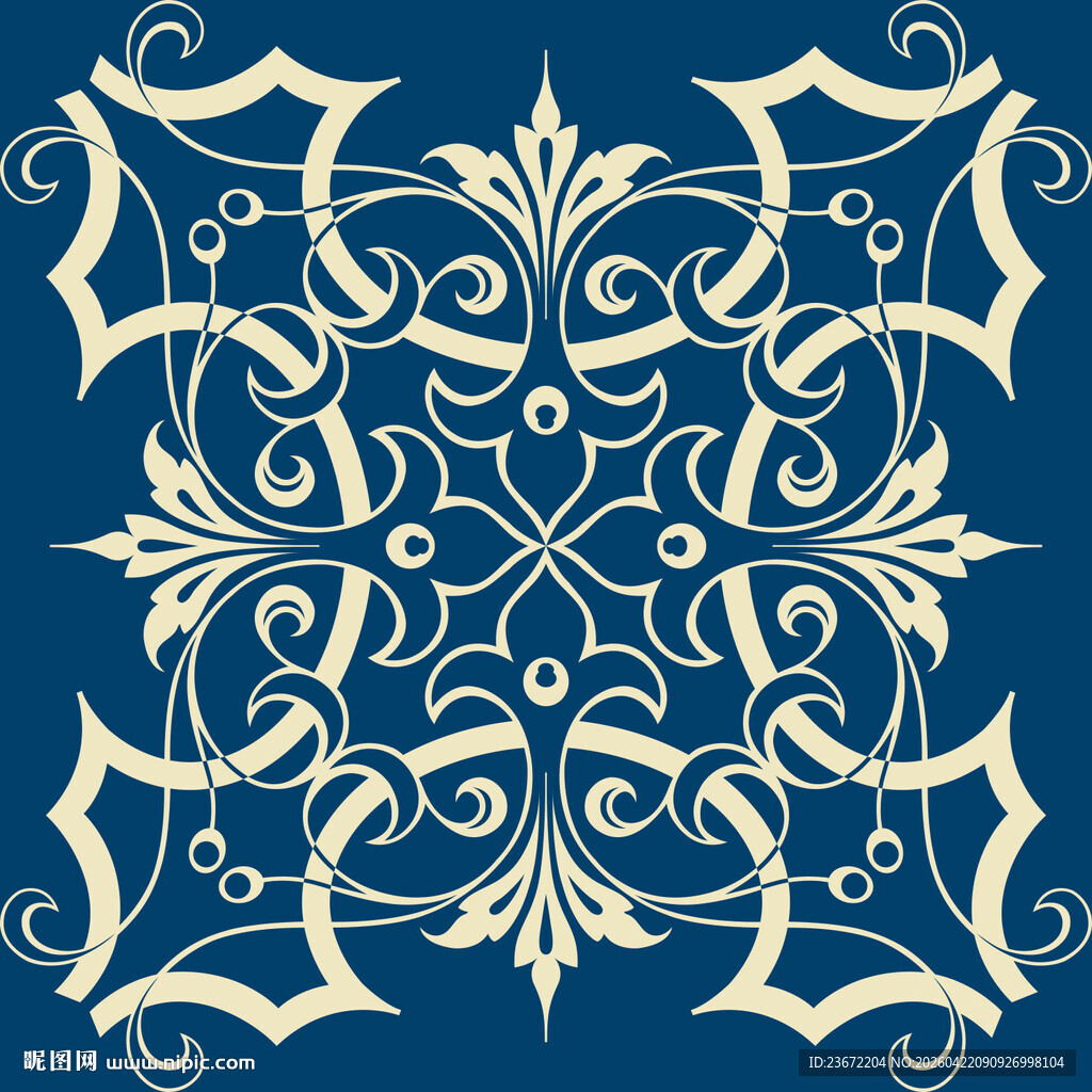 蓝底精美对称花纹图案